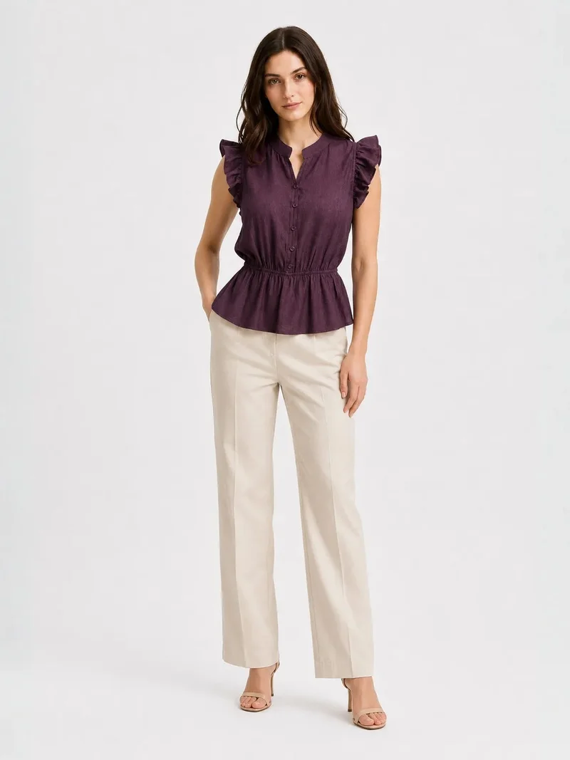 MixRay MIXRAY Textured Jacquard Peplum Blouse