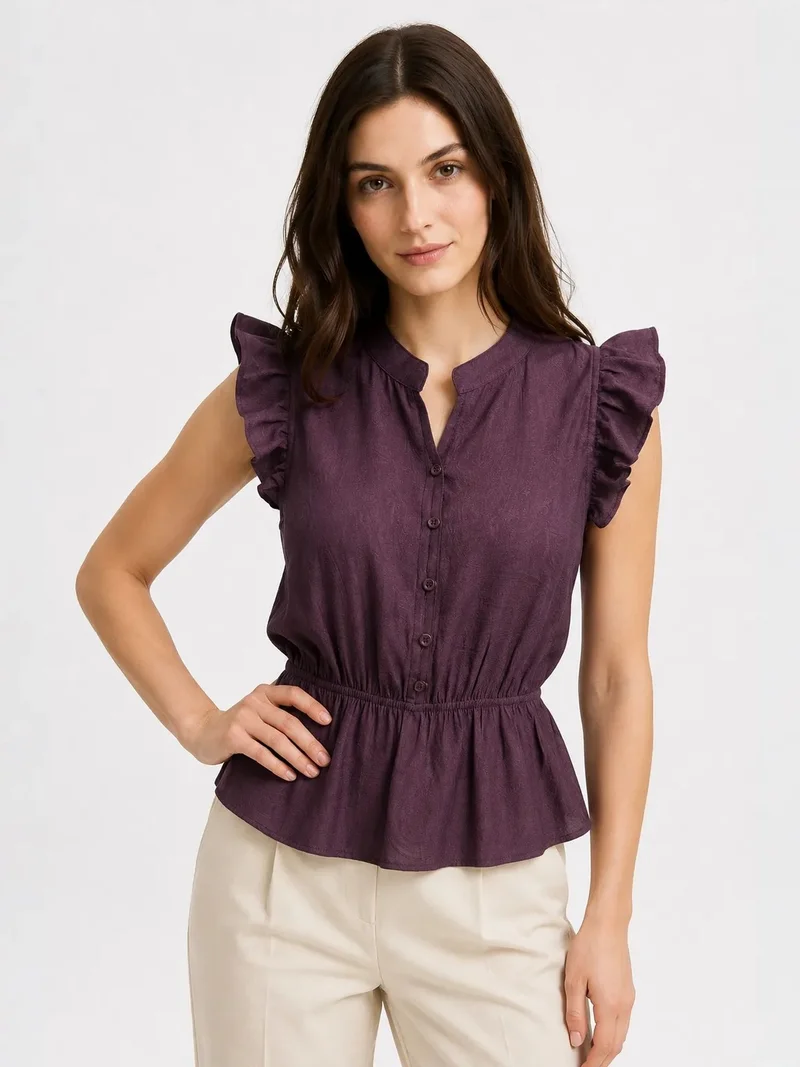 MixRay MIXRAY Textured Jacquard Peplum Blouse
