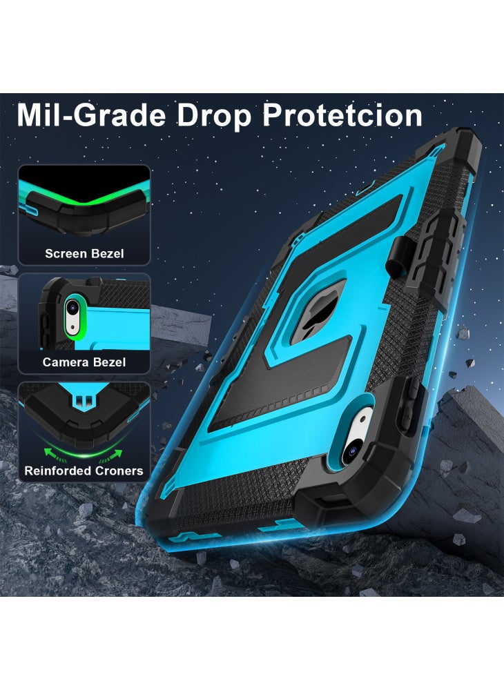For iPad (2025)/iPad 10.9 (2022) Case with Kickstand Strap Anti Drop PC+Silicone Tablet Cover - Black/Blue - Image 3