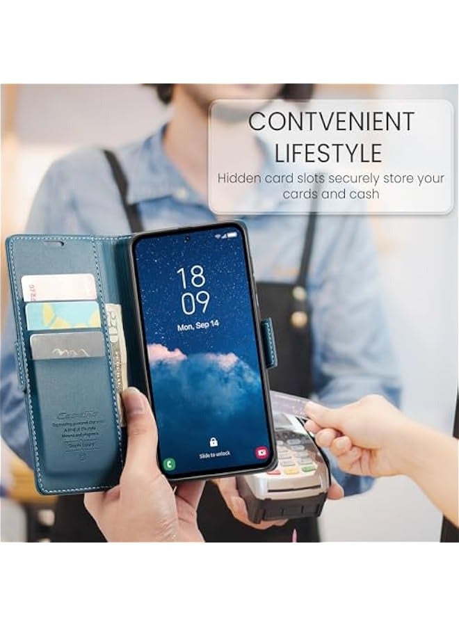 Samsung Galaxy A35 RFID Blocking Wallet Flip Case - Blue