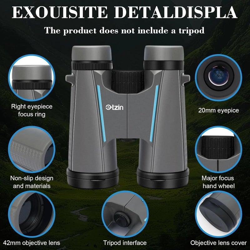 ETZIN منظار 12X42 مع تلسكوب احترافي مضاد للماء وضبابي مدمج - عدسة FMC مع منشور BAK4 لمشاهدة الطيور والمشي لمسافات طويلة ورصد النجوم والصيد والحفلات - EPL-1468IM - Image 3