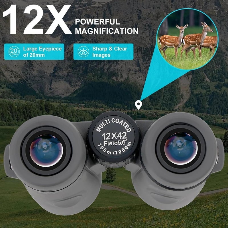 ETZIN منظار 12X42 مع تلسكوب احترافي مضاد للماء وضبابي مدمج - عدسة FMC مع منشور BAK4 لمشاهدة الطيور والمشي لمسافات طويلة ورصد النجوم والصيد والحفلات - EPL-1468IM - Image 5