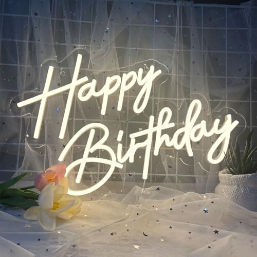 BerniceKelly Happy Birthday Neon Sign for Wall Decor, 17×12 Inch Warm White LED Neon Light Signs, Art Decoration Happy Birthday Neon Light Sign for All Birthday Party Decoration with 2 Pcs Pasters - Image 2
