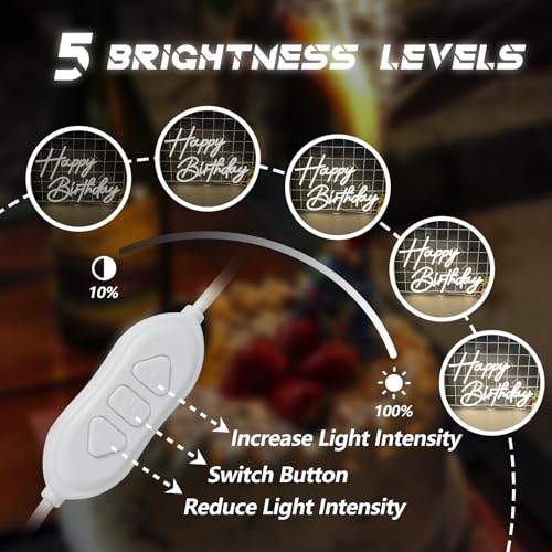BerniceKelly Happy Birthday Neon Sign for Wall Decor, 17×12 Inch Warm White LED Neon Light Signs, Art Decoration Happy Birthday Neon Light Sign for All Birthday Party Decoration with 2 Pcs Pasters - Image 4