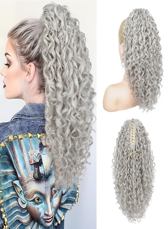 REECHO Ponytail Extension, Curly Claw Clip Ponytail Hair Extension Synthetic Clip in Pony Tails Cheer Ponytail Hair Piece for Dance Sports Daily, Silver Gray - Image 1