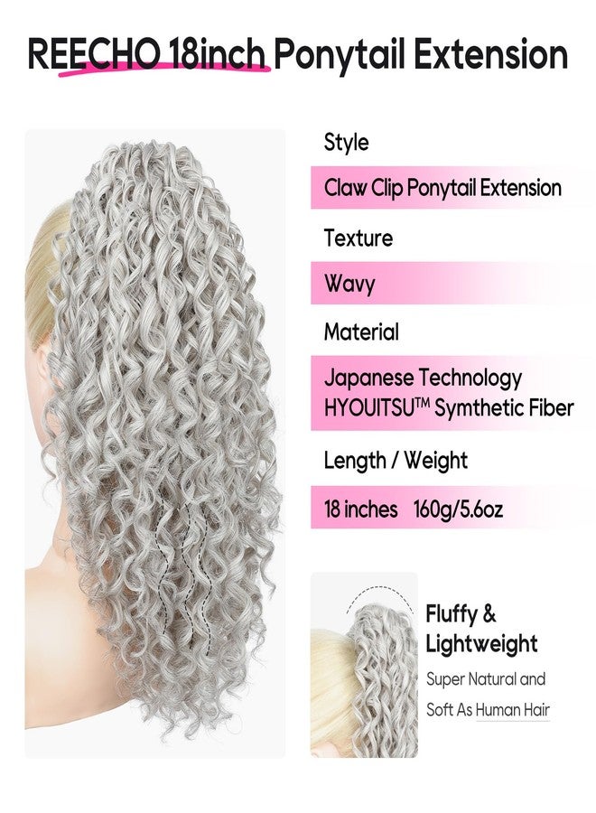 REECHO Ponytail Extension, Curly Claw Clip Ponytail Hair Extension Synthetic Clip in Pony Tails Cheer Ponytail Hair Piece for Dance Sports Daily, Silver Gray - Image 2