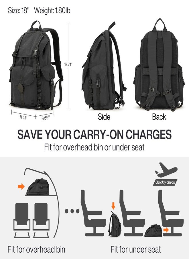 mixi Travel Backpack for Women Men, 18 Inch Carry On Laptop Backpack Flight Approved fits 16'' Laptop, Lightweight Waterproof Hiking Backpack Travel Outdoor Business Casual Daypack, Black - Image 5
