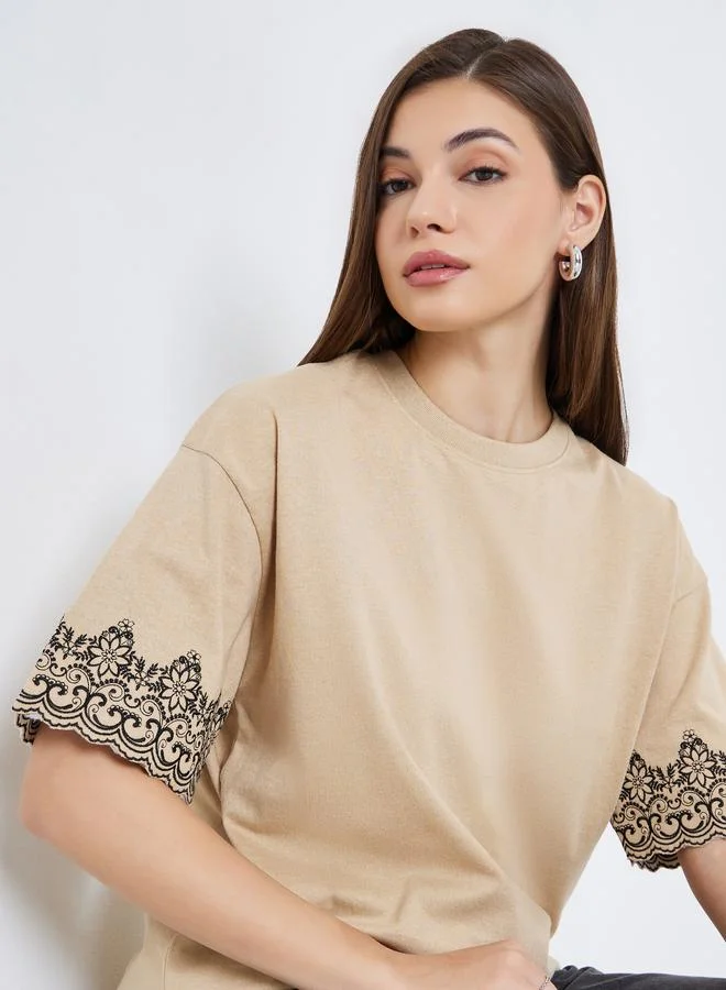 Styli Women Embroidered Sleeve Oversized T-Shirt