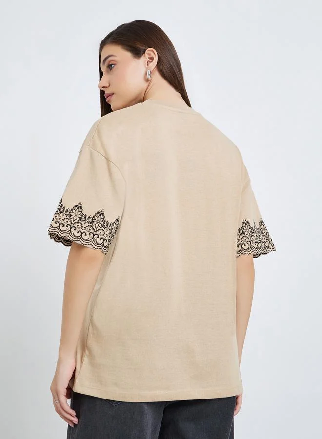 Styli Women Embroidered Sleeve Oversized T-Shirt