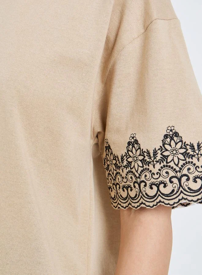 Styli Women Embroidered Sleeve Oversized T-Shirt