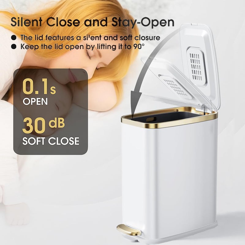 jjojcll Small Bathroom Trash Can with Lid - 7L Slim Garbage Can with Soft Close - Image 4