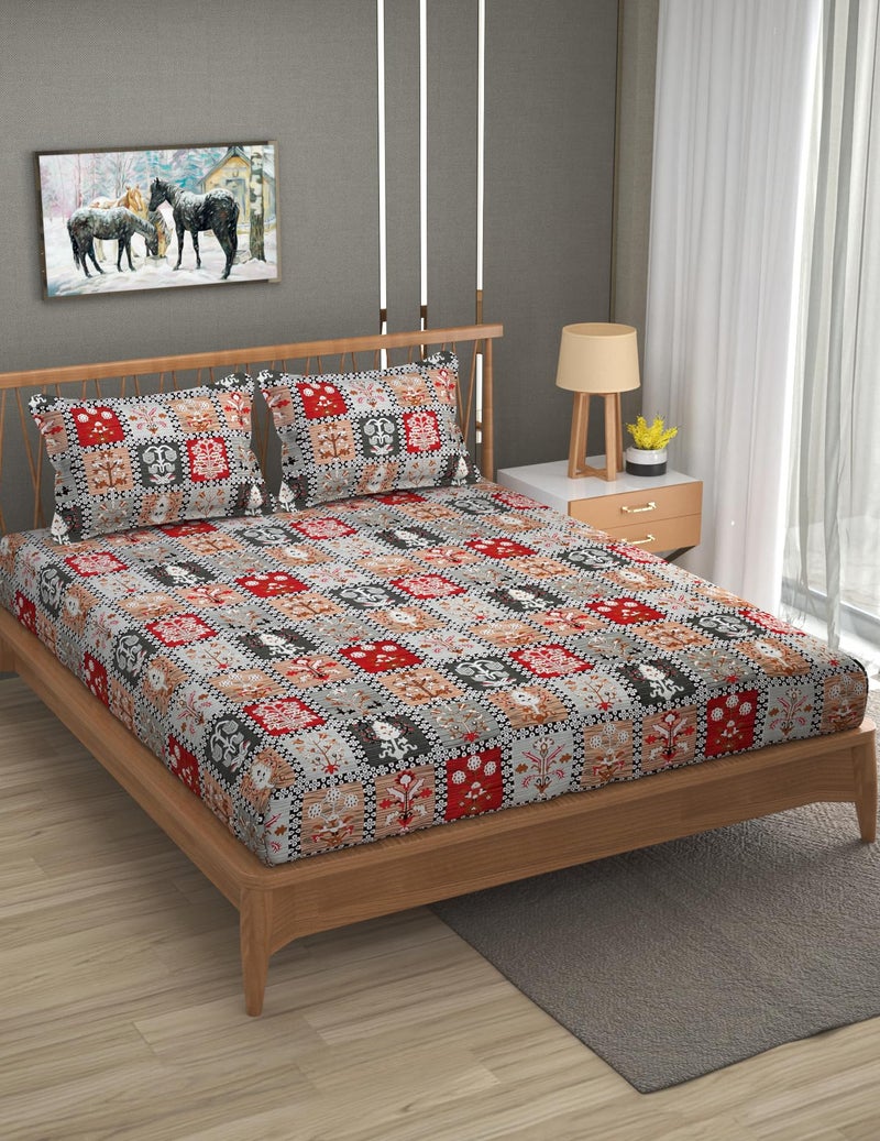 Furnofy Premium Christmas-Themed Geometric Printed Double Bedsheet Set – Multicolor (90x100 Inches) with 2 Pillow Covers – Flat Cotton Fabric - Image 2