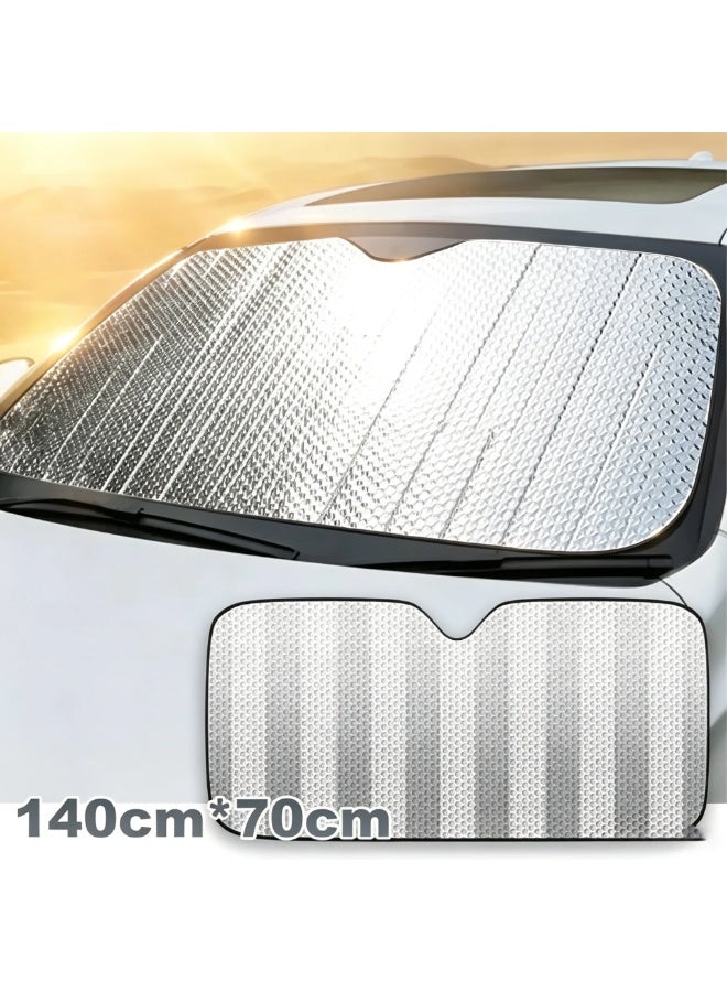 Car Windshield Sunshade, Front & Rear, Heat Insulation, 140x70cm - Image 1