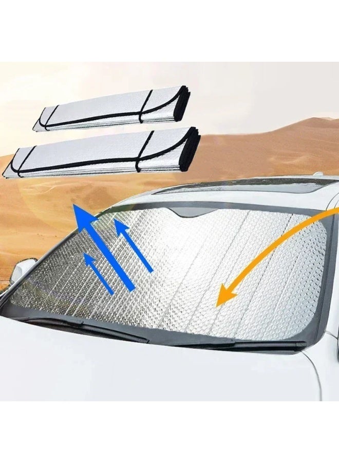 Car Windshield Sunshade, Front & Rear, Heat Insulation, 140x70cm - Image 4