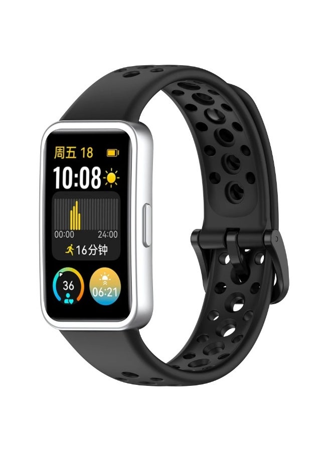 سوار ساعة بديل من السيليكون الناعم لساعات هواوي باند 8/9/10، سوار معصم قابل للتهوية، سوار ساعة ذكية (أسود) - Image 1