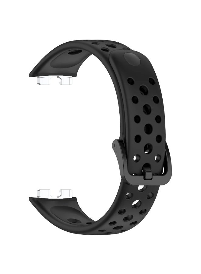 سوار ساعة بديل من السيليكون الناعم لساعات هواوي باند 8/9/10، سوار معصم قابل للتهوية، سوار ساعة ذكية (أسود) - Image 2