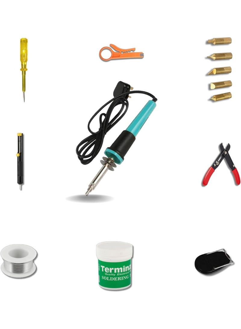 Hitex Soldering Kit Combo – Complete 8-in-1 Electric Soldering Iron Set with Adjustable Tips, Wire Cutter, Desoldering Pump, Soldering Paste, Tester, Network Wire Stripper & Solder Wire - Image 1