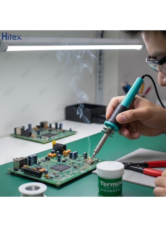 Hitex Soldering Kit Combo – Complete 8-in-1 Electric Soldering Iron Set with Adjustable Tips, Wire Cutter, Desoldering Pump, Soldering Paste, Tester, Network Wire Stripper & Solder Wire - Image 3