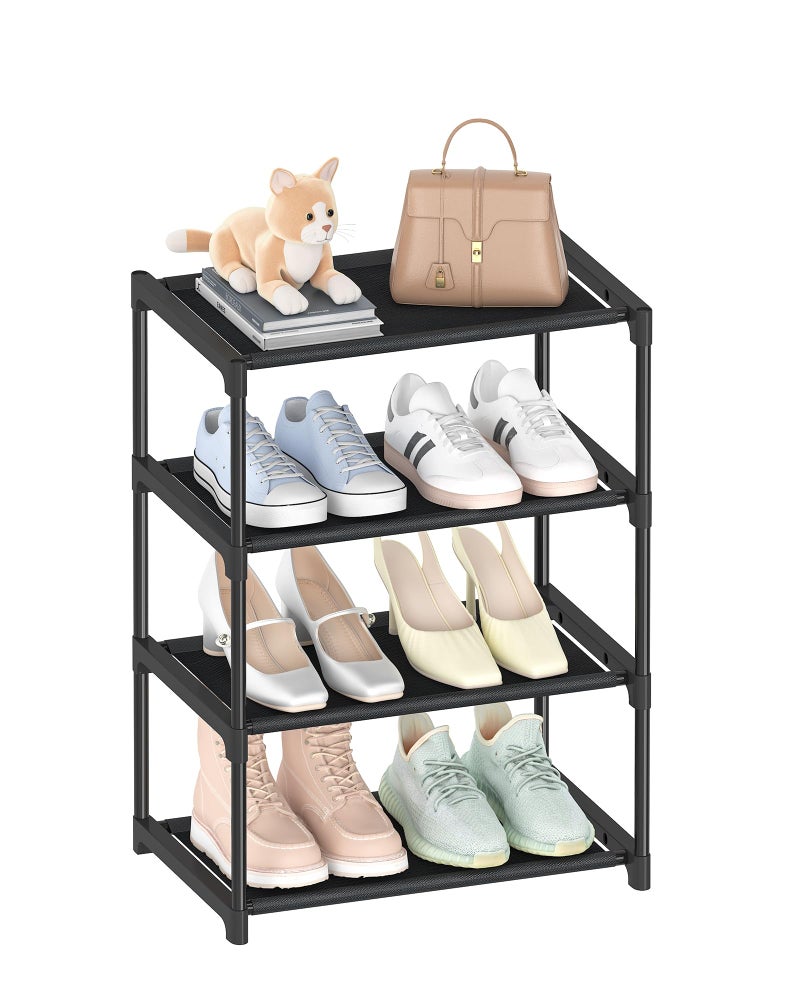 HITHIM 4 Tiers Small Shoe RackNarrow Stackable Shoe Shelf OrganizerSturdy Shoe Stand NonWoven Fabric Metal Shoe Racks for Entryway Doorway and Bedroom Closet