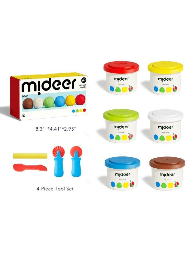 MiDeer مجموعة ميدير ميلو دو 6 ألوان - طين قمح طبيعي للأطفال، طين ناعم للنمذجة مع أدوات إبداعية، لعبة تعليمية حسية للأطفال من عمر 3 سنوات فما فوق، مجموعة نشاط فني وحرفي DIY - Image 1