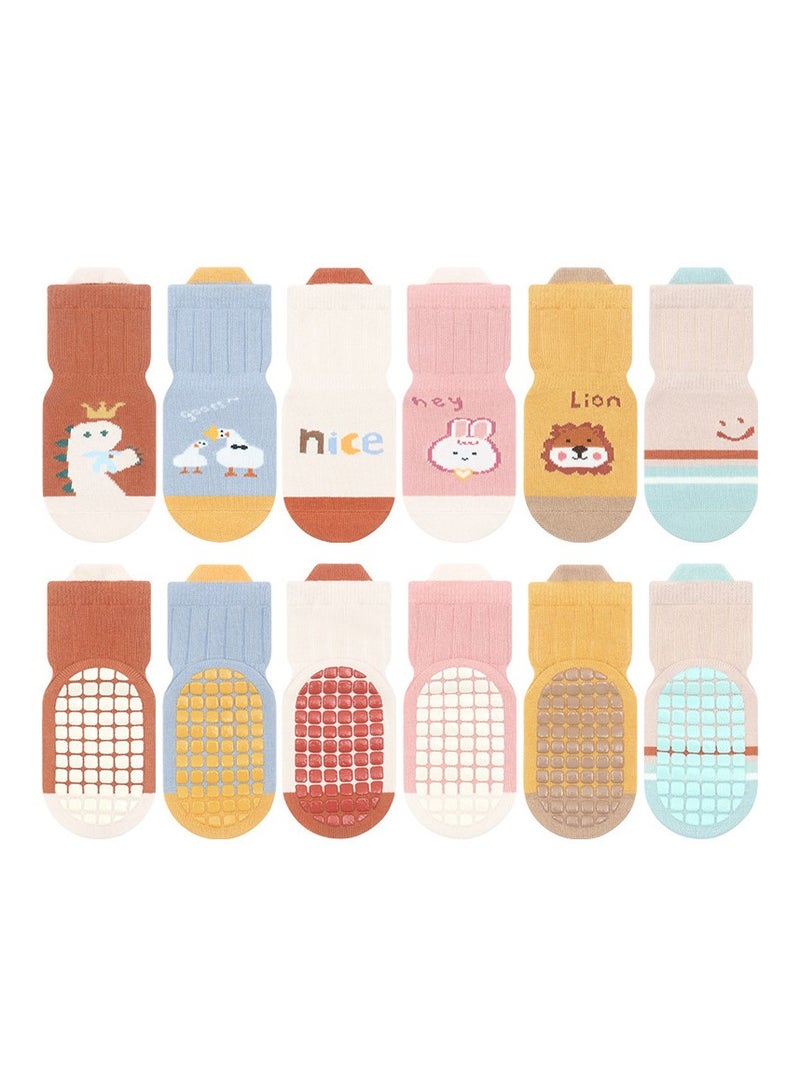 DOOKOO 6pcs Baby Anti-Slip Socks,  Ankle Cotton Socks, Spring and Autumn Cartoon Dispensing Non-slip Floor Socks for Babies, Children's Toddler Girls Socks - Image 1
