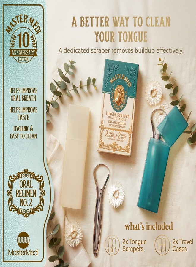 MasterMedi Tongue Cleaner for Adults, 100% Stainless Steel for Bad Breath, Easy to Use, Tongue Cleaner for Oral Care (Pack of 2 with 2 Cases) - Image 3