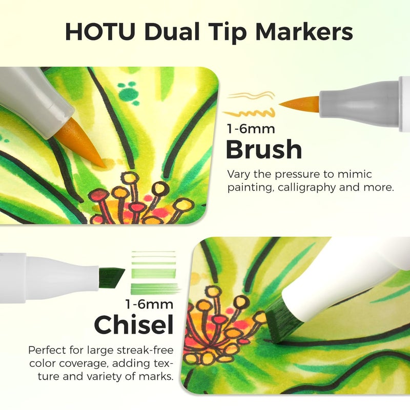 HOTU Alcohol Markers Brush and Fine Tip 120 Colors Dual Tips Art Marker Set Alcohol-based Sketch Pens with Carrying Case, Non-Bleeding Pad for Art Enthusiast Adults Coloring Illustration - Image 2