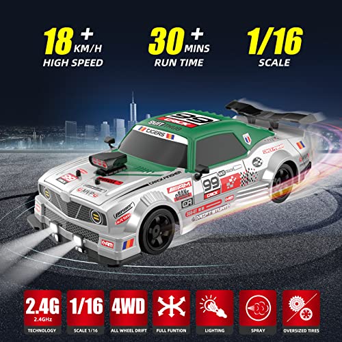 Sakeye RC Drift Car with Spray Remote Control Cars 116 24GHz 4WD Remote Control Drift Car Drifting RC Cars with LED Lights and Drifting Tires Toy for Adults Boys Kids - Image 5