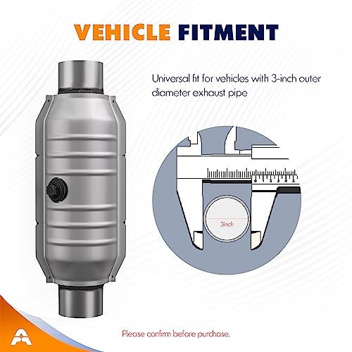 ASOPARTS 3" Universal Catalytic Converter, 3" Inlet/Outle Cat Converter with Heat Shield and O2 Port - Image 2