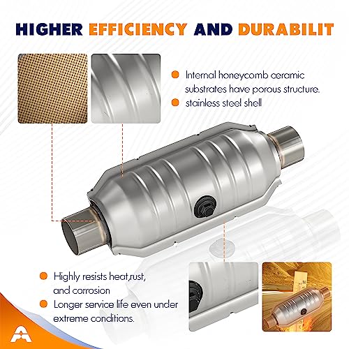 ASOPARTS 3" Universal Catalytic Converter, 3" Inlet/Outle Cat Converter with Heat Shield and O2 Port - Image 4