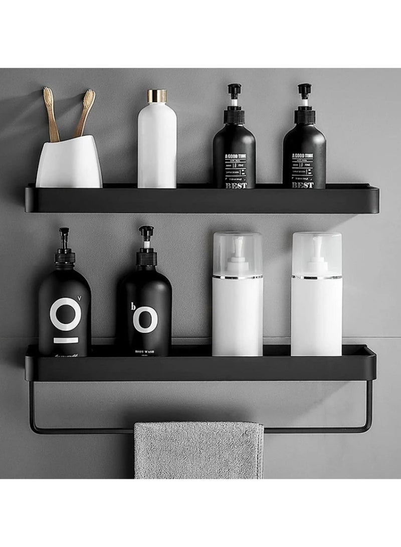 عام حاملة دش مكونة من قطعتين، رف دش حمام أسود، منظم أرفف دش مع عمود منشفة، حمام، منظم دش مطبخ - Image 1
