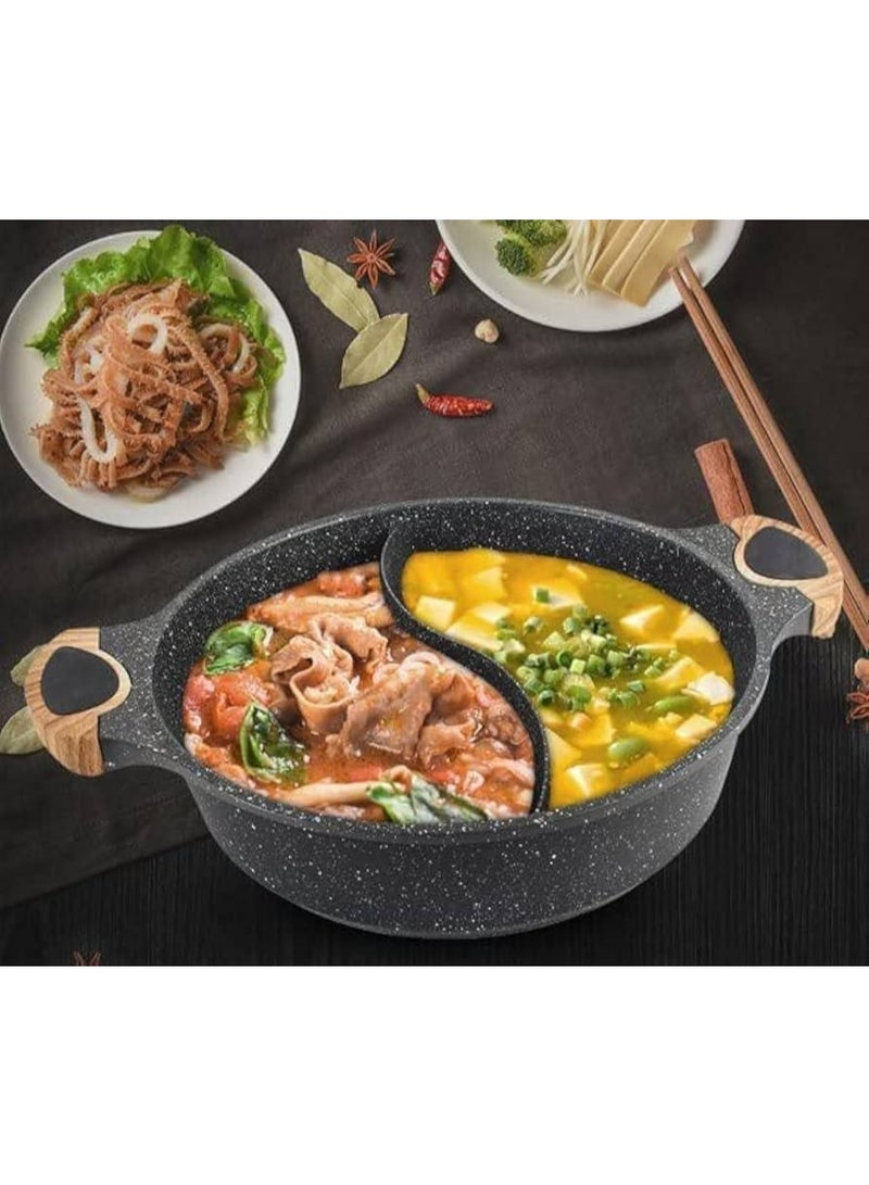 Granite pot divided into two sections with a lid and elegant wooden handles - Image 2