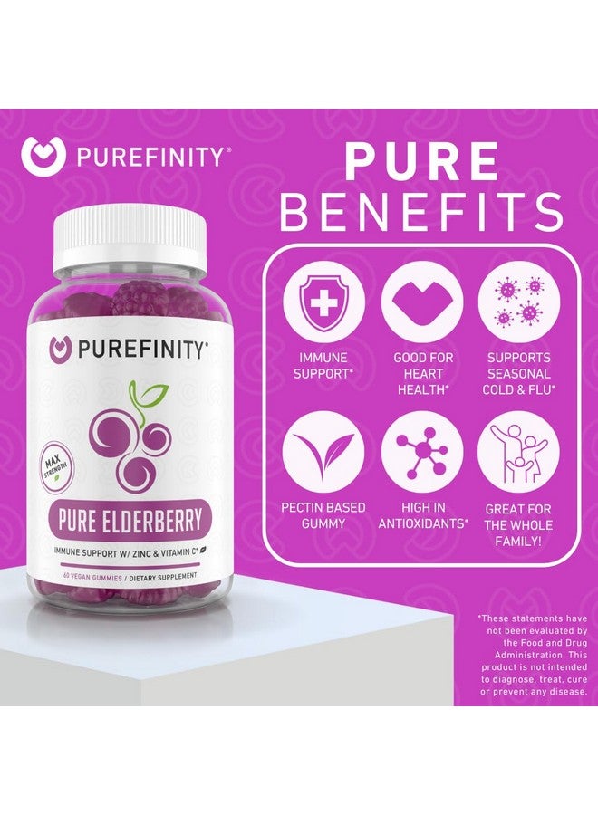 PUREFINITY Sambucus Elderberry Gummies - Your Daily 3-in-1 with Elderberry Vitamin C and Zinc - Pure Elderberry Gummies for Adults and Kids - Gluten Free, Non-GMO - 60 Vegan Gummies (Pack of 2) - Image 2
