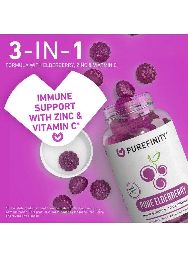 PUREFINITY Sambucus Elderberry Gummies - Your Daily 3-in-1 with Elderberry Vitamin C and Zinc - Pure Elderberry Gummies for Adults and Kids - Gluten Free, Non-GMO - 60 Vegan Gummies (Pack of 2) - Image 4