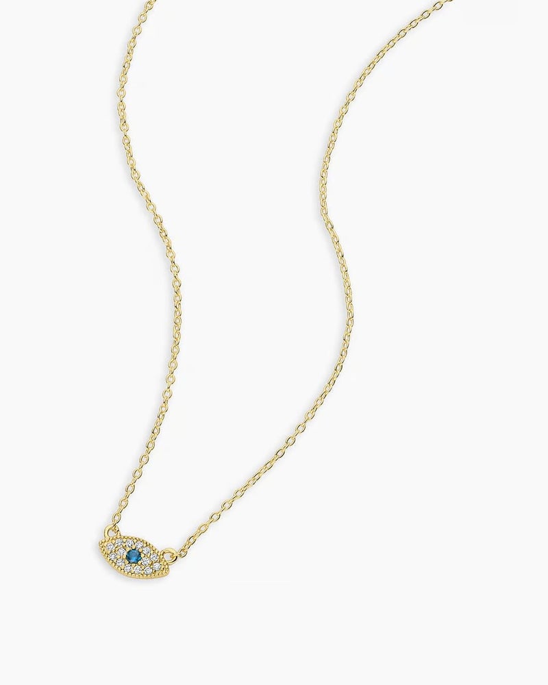 gorjana Women’s Evil Eye Pendant Necklace, Adjustable Link Chain w/White CZ and London Blue Nanogem Talisman, 18K Gold Plated - Image 2