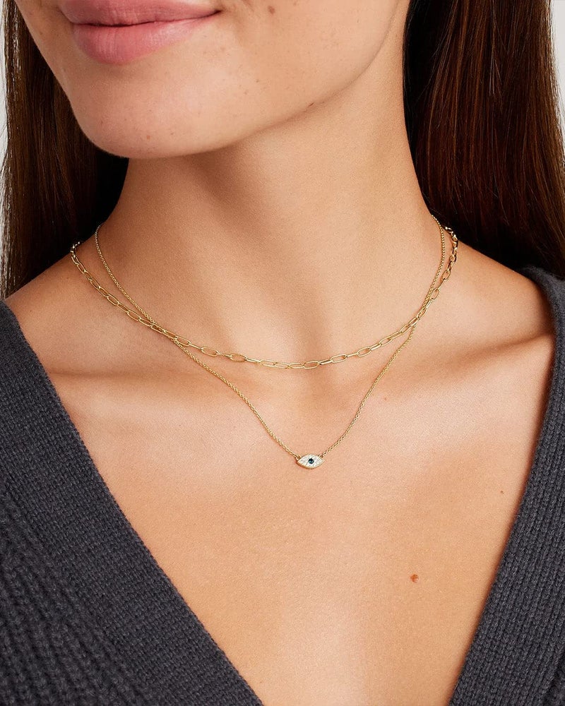 gorjana Women’s Evil Eye Pendant Necklace, Adjustable Link Chain w/White CZ and London Blue Nanogem Talisman, 18K Gold Plated - Image 5