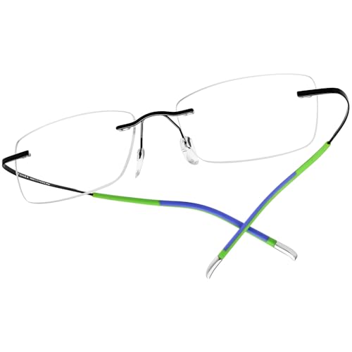 FONEX Titanium Glasses FrameRimless Frameless Optical Eyewear Eyeglasses for Men and Women F85634 85899 Black Green - Image 1