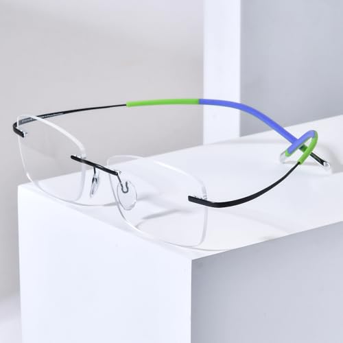 FONEX Titanium Glasses FrameRimless Frameless Optical Eyewear Eyeglasses for Men and Women F85634 85899 Black Green - Image 3