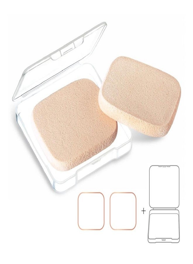 OWLFAVO 2pcs Square Makeup Sponges with 1 Travel Case, Beauty Face Primer Compact Powder Puff, Blender Sponge Replacement for Cosmetic Flawless Foundation - Image 1