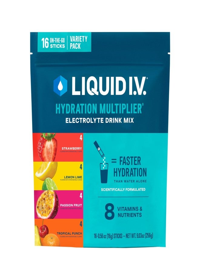 Liquid I.V.® Hydration Multiplier - Variety Pack - Lemon Lime, Passion Fruit, Strawberry, Tropical Punch | Electrolyte Powder Drink Mix | 1 Pack (16 Servings) - Image 1