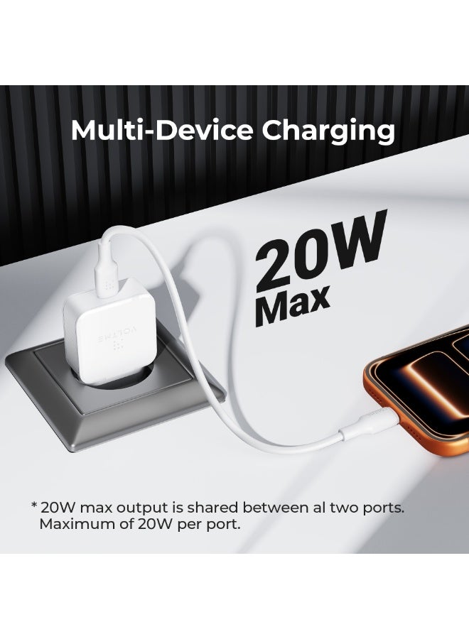 VOLTME Revo 20W Lite Ultrathin White, Portable USB-C Wall Charger Dual Port Fast Charge AC PD3.0 PPS Adapter Compatible with iPhone 14/13/Pro/Pro Max/12/11, Galaxy Note, Xiaomi/Huawei/Pixel - Image 3