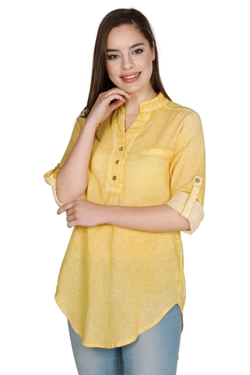 اليش شيل بيزي Long Sleeve Şile Cloth Acacia Blouse Yellow Yellow
