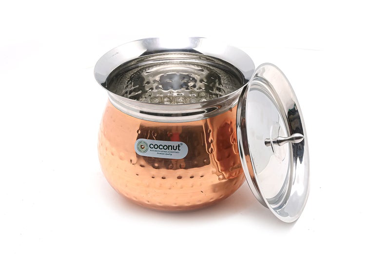 Coconut Stainless Steel - Cookware/Regent Copper Hammered Handi with Lid-1 Unit - Capacity - 500 ML - Image 2