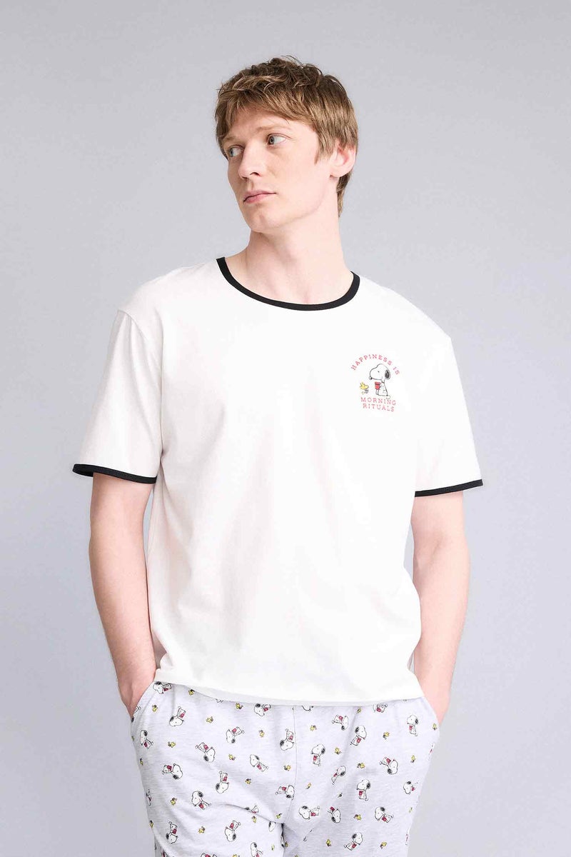 DeFacto Beige Man Snoopy Regular Fit Short Sleeve 2 Piece Set Casual - Image 3