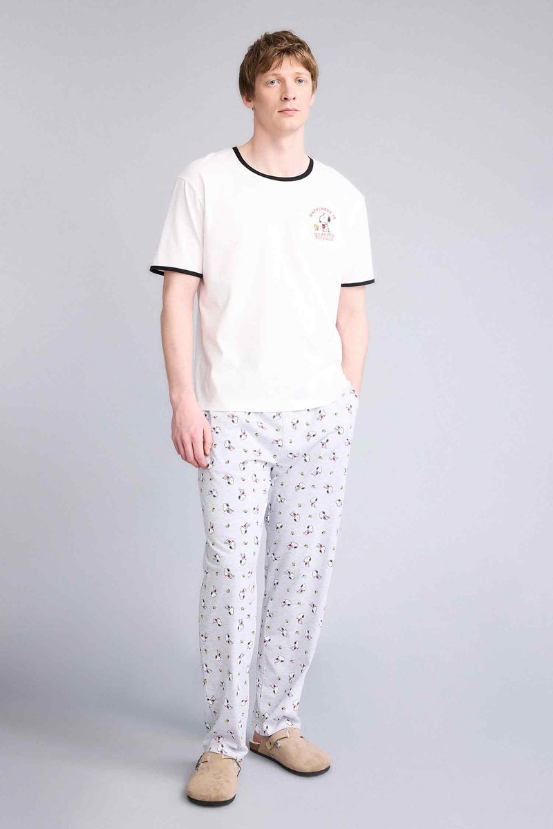 DeFacto Beige Man Snoopy Regular Fit Short Sleeve 2 Piece Set Casual - Image 1