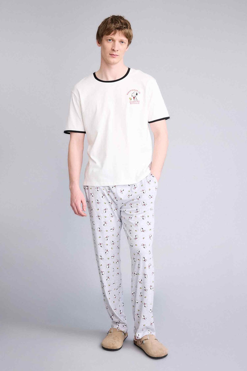 DeFacto Beige Man Snoopy Regular Fit Short Sleeve 2 Piece Set Casual - Image 2