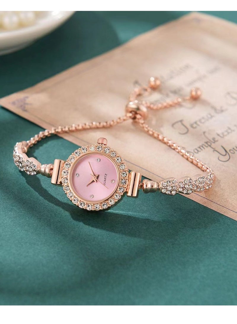 Fashion Diamond Women's Watch Student Pull-out Bracelet Women's Watch (Pink)  - Image 2
