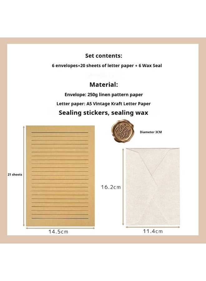 Aideli Greeting Card Envelopes 32PCS Vintage Letter Writing Set – 6 Envelopes + 20 Writing Papers + 6 Wax Seal Stickers for Letters, Invitations, Weddings, Gifts Artistic Craft (Linen White) - Image 2
