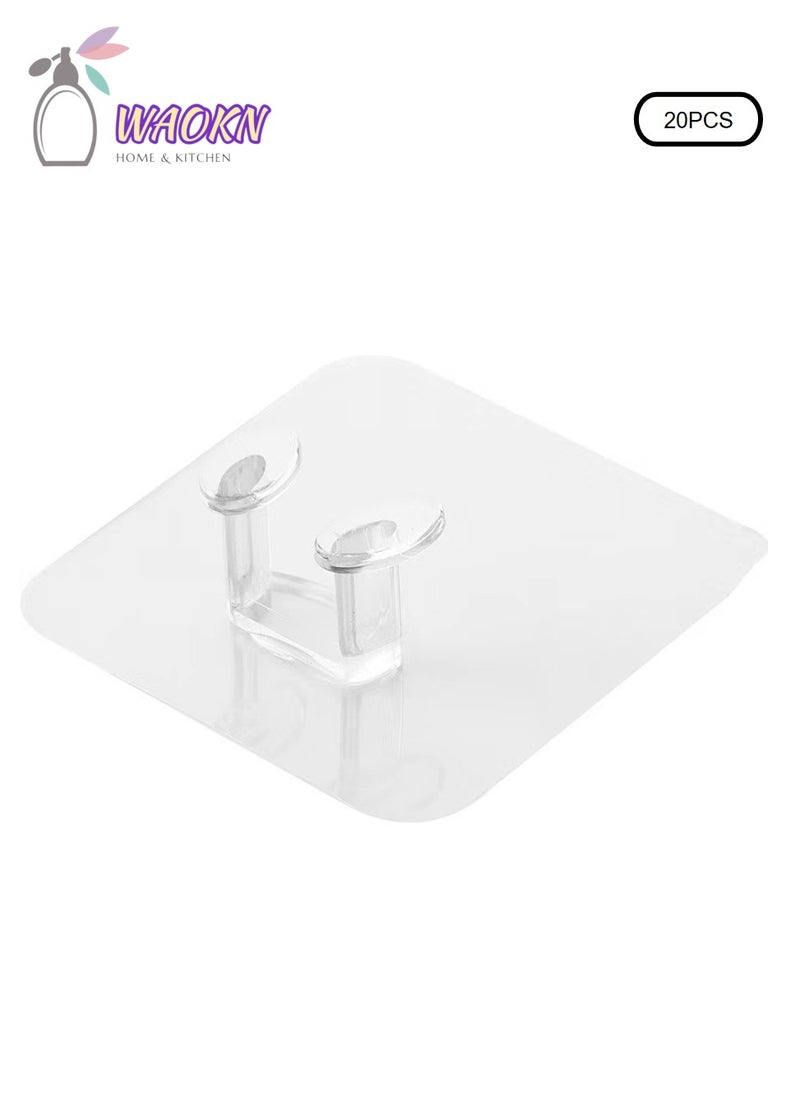 WAOKN 20 Pieces Of Perforation-Free Wall Hook, Transparent Traceless Hook, Power Cord Socket Storage And Arrangement Hanger  - Image 1