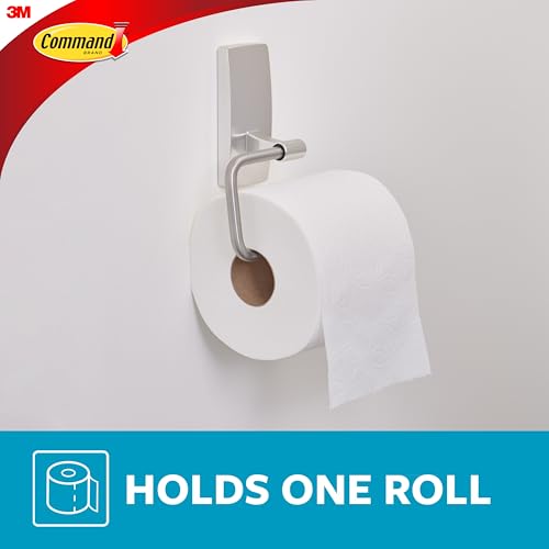 Command Toilet Paper Holder Satin Nickel with Water Resistant Command Strips, Rust Resistant Bathroom Organizer - Image 4
